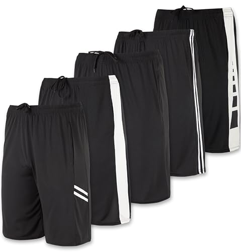 Real Essentials Mens Dry Fit Shorts Dri Active Wear Short Men Athletic Performance Basketball 9 Inch Inseam Sweat Tennis Soccer Running Essentials Gym Casual Workout Sports, Set 12, XL, Pack of 5