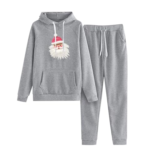 Womens Cargo Pants Gothic 2023 2024 Letter Christmas Printed Two Peice Tracksuit Hooded Drawstring Long Sleeve Sweatshirt Pants Outfit Sets Sportsuit CC2-Navy Large