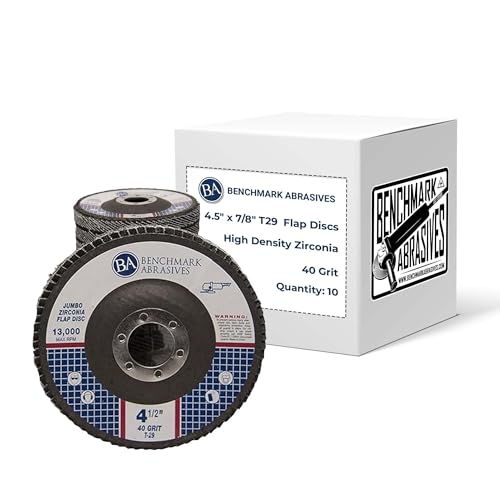 Benchmark Abrasives 4.5' x 7/8' Premium High Density Jumbo Zirconia Type 29 Flap Discs 4 1/2 for Angle Grinder, Sanding Discs, Finishing - Grinding Wheels 4 1/2 Inch (10 Pack) - 40 Grit
