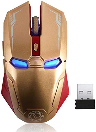 Wireless Mouse 2.4G Portable Mobile Optical Iron Man Mouse with USB Nano Receiver, 3 Adjustable DPI Levels, 6 Buttons for Notebook, PC, Laptop, Computer, MacBook - Gold