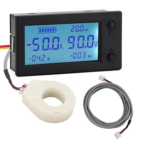 Battery Monitor, DROK Amp Volt Power Watt Meter DC 0-300V 200A STN LCD Display Panel Meter, Current Voltage Energy Capacity Ammeter Voltmeter Multimeter Gauge with Hall Sensor, 2.5m Shielded Wire