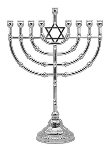 Ner Mitzvah Silvertone Candle Menorah for Chanukah Candles - Traditional Rounded Branches - Hanukkah Menorah