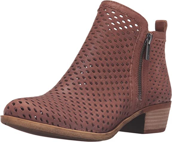 Lucky Brand Basel3 Sesame Suede Side Zip Perforated Leather Block Heel Bootie (Toffee Perf, 7)