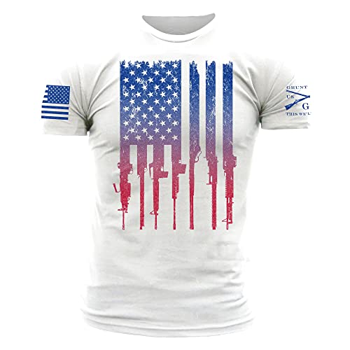 Grunt Style USA Rifle Flag Men's T-Shirt (White, XXXXLarge)