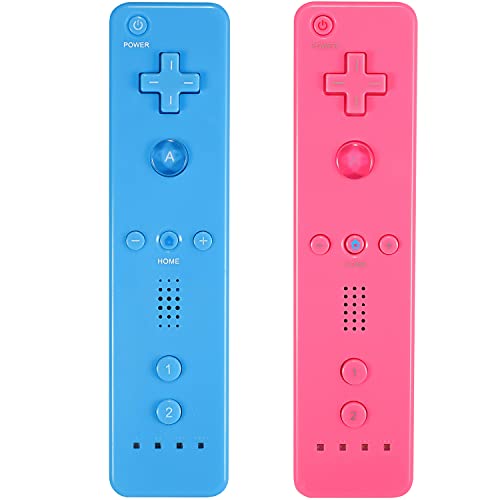 Yosikr Wii Controller 2 Pack, Wii Remote Controller with Silicone Case and Wrist Strap Compatible for Wii/Wii U Console - Pink and Blue