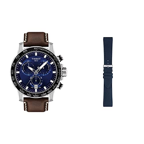 Tissot Men's Supersport Chro Qua 316L Stainless Steel case Swiss Quartz Leather Strap, Brown, 22 Casual Watch Nylon Black Watch Strap, 22 (Model: T852046783)