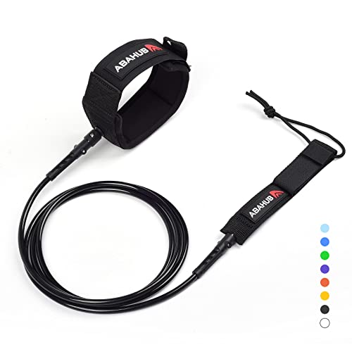 Abahub Premium Surfboard Leash, Straight Surf Board Leg Rope, Legrope Strap for Shortboard, Skimboard Replacement Leashes 6 Foot Black 6 mm Thick
