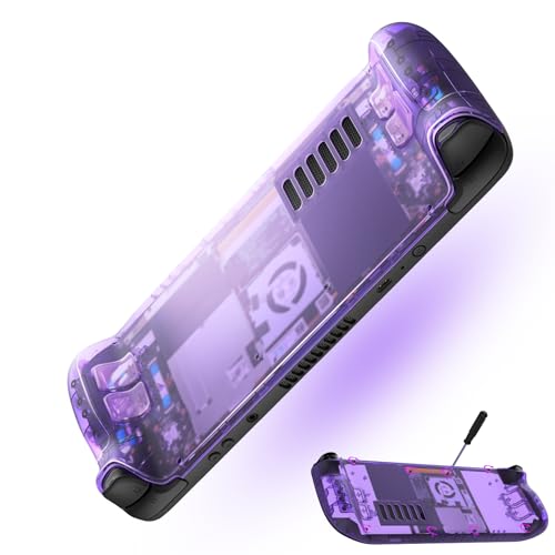 VeoryFly Transparent Back Plate Compatible With Steam Deck,DIY Clear Edition Replacement Shell Case Set with Replaceable Buttons for Steam Deck Enhanced Version, Purple