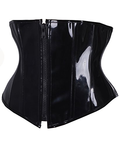 SAYFUT PVC Leather Steampunk Gothic Wasit Trainer Underbust Corset Bustier S, Black