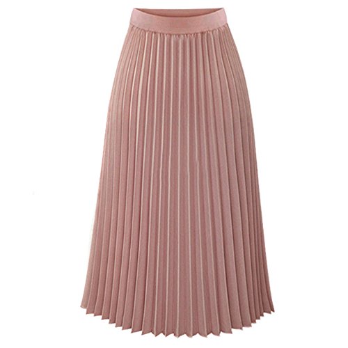Hemlock Women Office Skirt Pleated Elastic Waist Long Skirts Dress Stretchy Midi Bodycon Shirts A Line Maxi Skirt M Pink