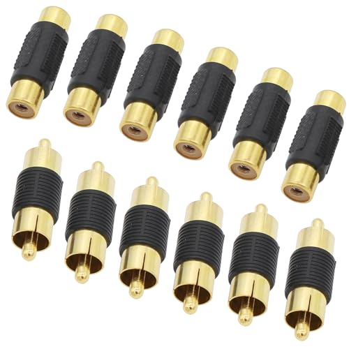 exgoofit RCA Adapter, 6pcs RCA Female to Female Coupler and 6pcs RCA Male to Male Coupler Gold Plated for Phono, Speaker, Amplifier and RCA Cable Extension