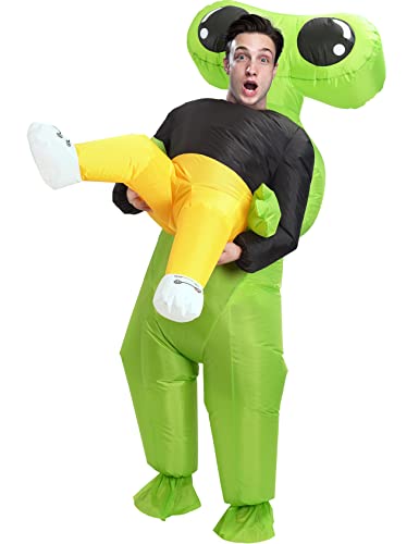 Frojuly Inflatable Alien Costume Adult Men Halloween Blow Up Suit Green Funny Alien Kidnapping Outfit Carrying Human Cosplay