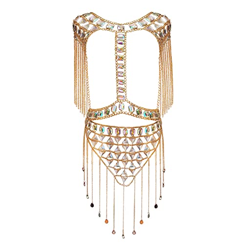 Connie Cloris Women's Sexy Suit Body Chain (Gold Color-Small Waistcoat Waist Chain Body Chain Suit-7)