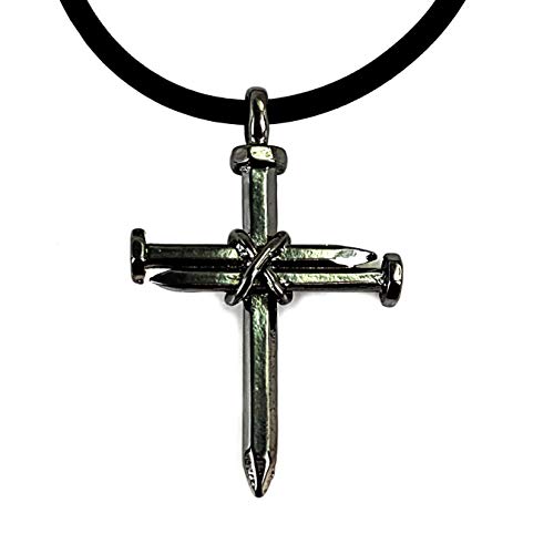 FORGIVEN JEWELRY Antique Nail Cross Necklace Gunmetal Color Finish Made in The USA