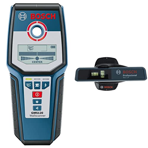 Bosch GMS120 Digital Multi-Scanner with Modes for Wood, Metal, and Live Wiring & Bosch GLL1P 65ft Combination Point and Line Laser Level for Horizontal, Vertical or Angular Leveling Applications