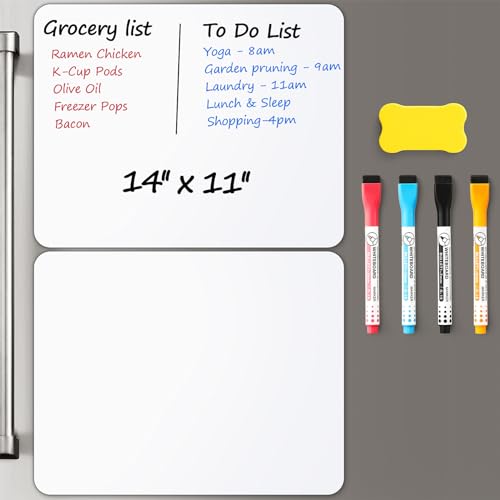 2 PCS Magnetic Dry Erase Whiteboard for Fridge, 14'x11' Reuasble & Erasable White Board Sheet for Refrigerator, Freezer - Smooth & Flexible Magnet Blank Notepad for Home, Kitchen Organizer and Planner