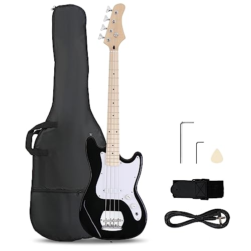 Ktaxon 4 String Electric Bass Guitar, Beginner Electric Bass Guitars Kit with Gig Bag, Shoulder Strap & Cable, Accessories, 42.5' Single-Coil Pickup Bass Guitars W/Fixed Bridge (Black)