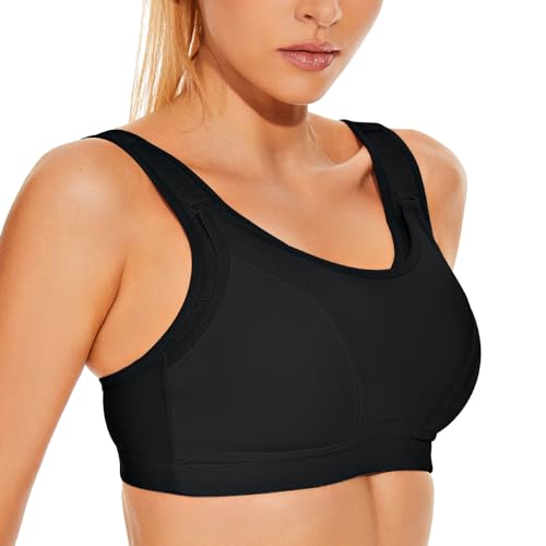 Wingslove Womens Sports Bras High Impact Adjustable Wireless Plus Size Sports Bra Full Figure Large Bust Workout Bra Exercise Running Bra (Black, 40DDD)