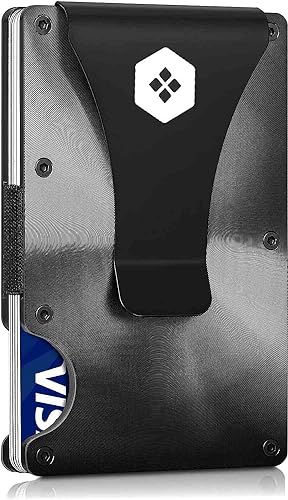 Sorax Minimalist Slim Wallet for Men - Carbon Fiber Wallets For Men RFID Blocking - Credit Card Holder with Aluminum Money Clip (Metal Black)