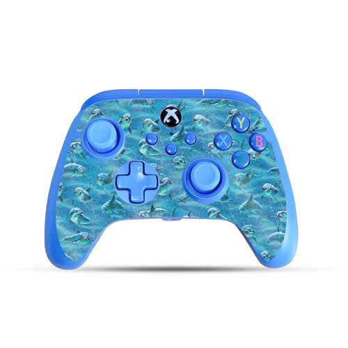 Glossy Glitter Gaming Skin Compatible with PowerA Xbox Series X|S Enhanced Wired Controller - Dolphin Gang - Premium 3M Vinyl Protective Wrap Decal Cover | Crafted in The USA by MightySkins