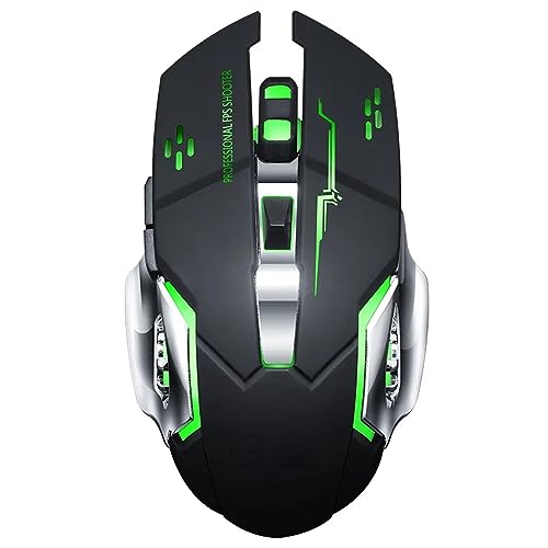 Rechargeable Wireless Bluetooth Gaming Mouse with 7-Color Rainbow RGB Breathing Backlit and Adjustable DPI - Ergonomic Grip, Silent Click, Power Saving - Compatible with PC Mac Laptop (T-Black)