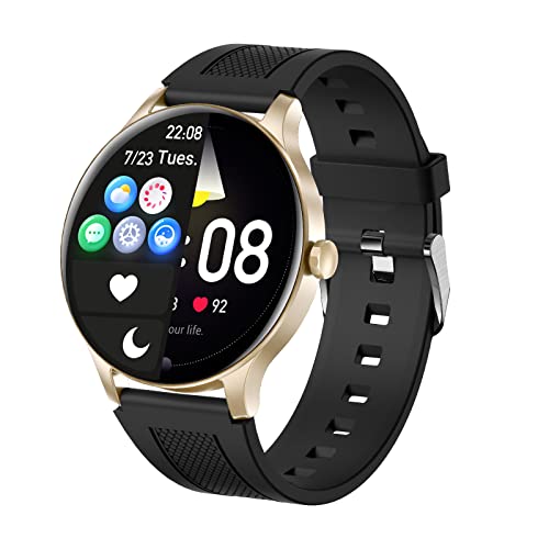LiveGo Smart Watch for Men Women, 2023 1.3' IP68 Waterproof Smartwatch for Android Phones Compatible iOS iPhone, Activity Fitness Tracker with Heart Rate Blood Pressure Oxygen Sleep Monitor, Gold
