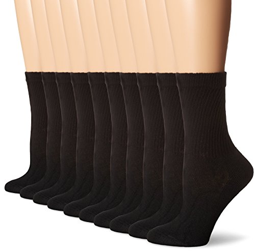Hanes womens 10-pair Value Pack Crew fashion liner socks, Black, 5-9 US