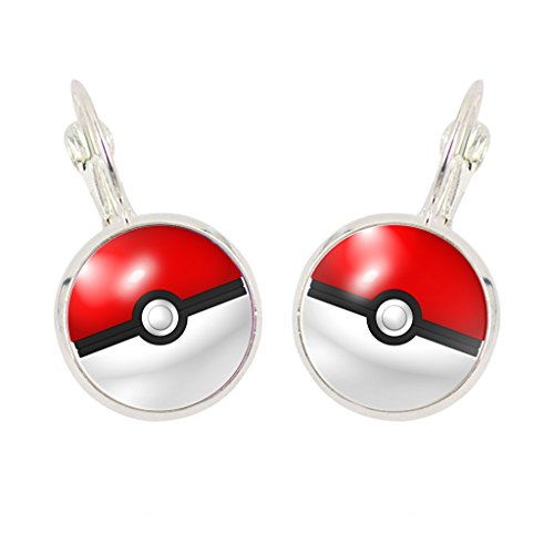 Joyplancraft Anime Pokeball Earrings Silvery Pocket Monster Cabochon Glass Dome Earrings