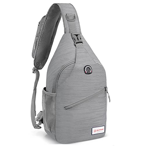 ZOMAKE Sling Bag for Women Men:Small Crossbody Sling Backpack - Mini Water Resistant Shoulder Bag Anti Thief Chest Bag Daypack for Travel Hiking Sports,Grey(stripe)