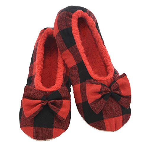 Snoozies Slippers for Women - Buffalo Plaid Ballerina Womens Slippers - Fuzzy House Slippers for Women - Lightweight Slippers - Red - Medium