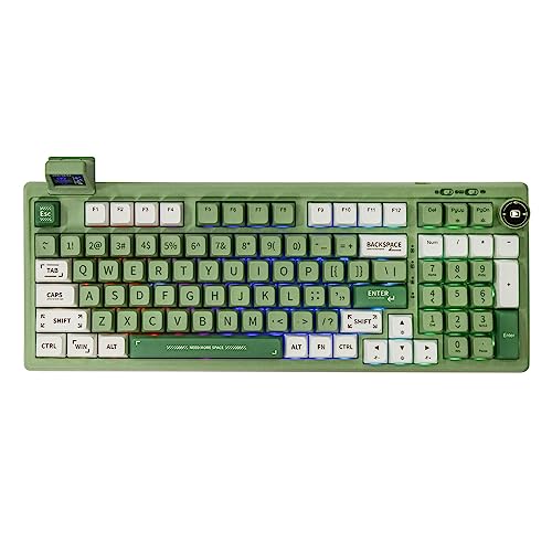EPOMAKER RT100 97 Keys Gasket BT5.0/2.4G/USB-C Mechanical Keyboard with Customizable Display Screen, Knob, Hot Swappable Socket, 5000mAh Battery for Win/Mac(RT100 Green, Sea Salt Silent Switch)