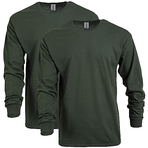 Gildan Heavy Cotton Long Sleeve T-Shirt, Style G5400, 2-Pack, Forest Green, X-Large