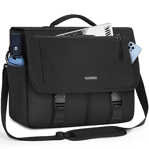 Messenger Bag for Men Messenger Bag 15.6 Inch Water Resistant Laptop Bag Casual Satchel Bags for Men Large College Computer Bag Office Work Briefcase Fashion Crossbody Shoulder Handbag, Black