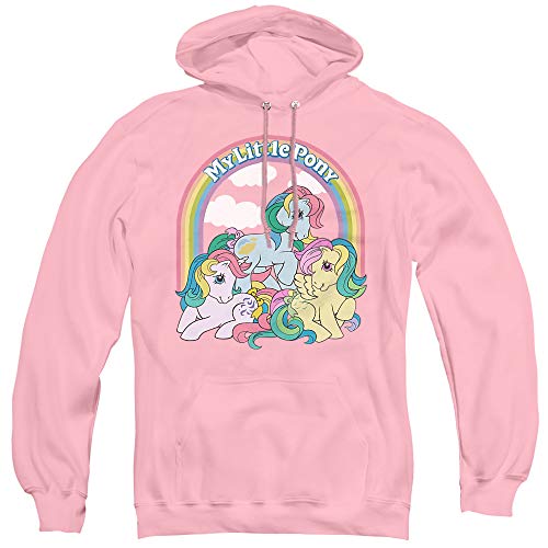 My Little Pony Retro Under The Rainbow Unisex Adult Pull-Over Hoodie, Pink, Large