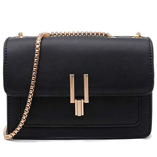 Crossbody Bags for Women Leather Cross Body Purses Cute Color-Block Designer Handbags Shoulder Bag Medium Size Black