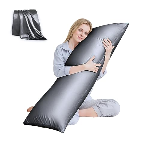 HUXMEYSON Body Pillow with Satin Pillowcase, Cooling Body Pillows for Adults, Long Pillow for Bed with Removable Cover, Grey (20'x54')