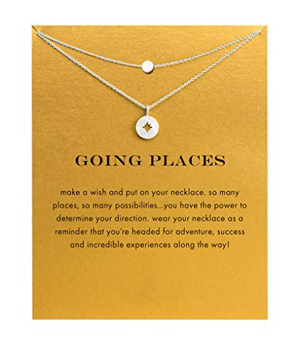 Baydurcan Compass Necklace Compass Pendant Chain Necklace with Message Card Gift Card (compass 2s)