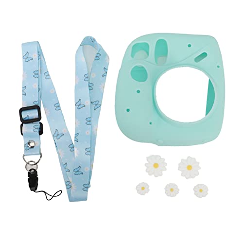 PenRux Silicone Case for Fujifilm Instax Mini 7 Plus, Protective Case with Adjustable Detachable Shoulder Strap, Fujifilm Instax Mini 7 Plus Camera Case, Hole Position Design (Blue Daisy)