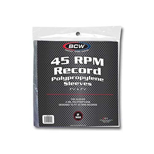 BCW 100 Vinyl 45 RPM 7' Record Poly Outer Record Sleeves | Album Covers | Crystal Clear | Record Covers | 2 Mil Thickness | Vinyl Record Storage | Dust and Scratch Protection | Vinyl Record Sleeves