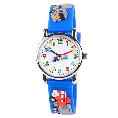 Venhoo Kids Watches Cute 3D Cartoon Waterproof Silicone Children Toddler Wrist Watch for 3-10 Year Boys Girls Little Child-Blue Truck