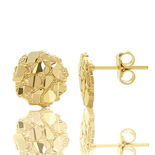 LoveBling 10k Yellow Gold Round Nugget Stud Earrings (.40')