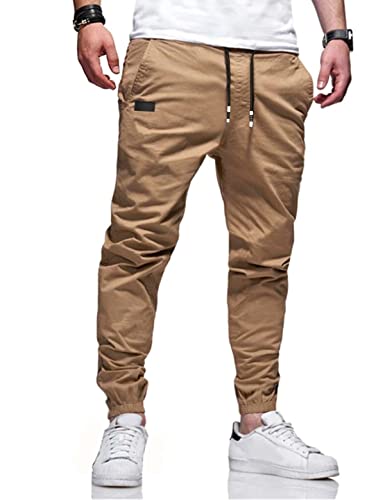 Bilitry BIBONG Men Joggers Chino Cargo Pants Hiking Outdoor Recreation Pants Twill Fitness Track Jogging Pants Casual Cotton Pants Khaki L