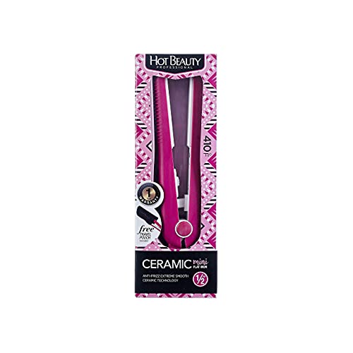 Hot Beauty Professional Ceramic Mini Flat Iron 1/2', Anti-Frizz, Fast Heating, Versatile Styling for Curly & Straight Hair, Ideal for Traveling with Travel Pouch (Pink)