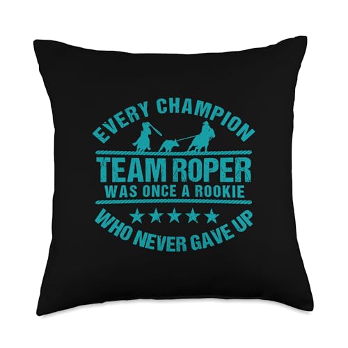 KAEDAM Graphic Art: Team Roper Gifts Roper Team Roping Every Champion Once a Rookie Throw Pillow, 18x18, Multicolor