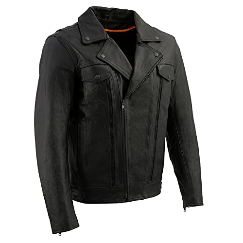 Milwaukee Leather LKM1760 Men's Black Leather Motorcycle Jacket with Utility Pockets - X-Large