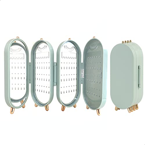Lejesth Foldable Earring Holder Jewelry Organizer Box with Mirror, 4-Layer Dustproof Earring Necklace Display Stand Jewelry Box with 153 Holes for Women and Girls, Gifts for Girl (Light Green)