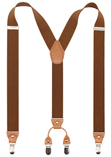 Timiot Men’s Y-Back 4 Metal Clip Elastic Wide Suspenders Perfect For Both Casual&Formal (Coffe)