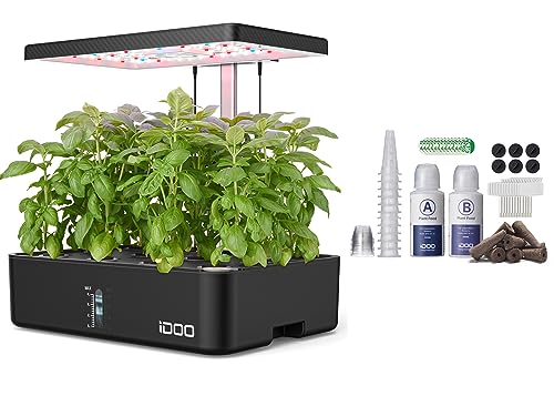 iDOO Hydroponics Growing System Kit 12Pods, Indoor Garden with LED Grow Light, Loved Gift for Green Thumbs Christmas, Built-in Fan, Auto-Timer, Adjustable Height Up to 11.3' for Home, Office