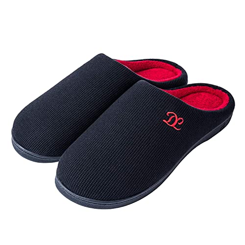 DL Mens Memory Foam Slippers Slip on, Comfy House Slippers For Mens Indoor Outdoor, Cozy Men's Bedroom Slippers Warm Soft Flannel Lining Closed Toe Man Slippers Size 11-12 Black Red