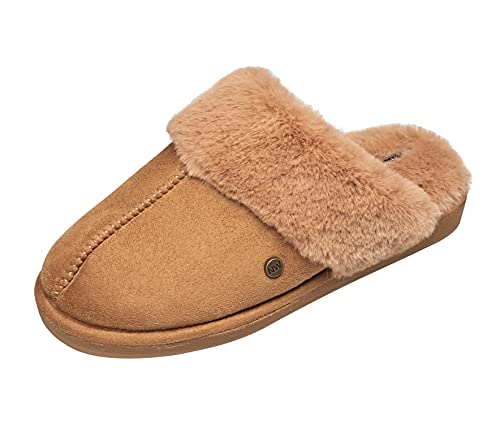NINE WEST Scuff Slippers For Women, Extra Soft & Comfortable Winter House Shoes, Tan, Large 9-10